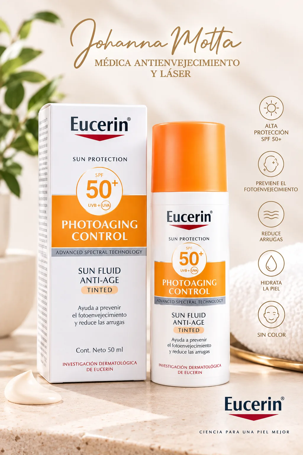 Eucerin sin color photoaging sun color crema facial frasco 50ml - BDF · Imagen 1